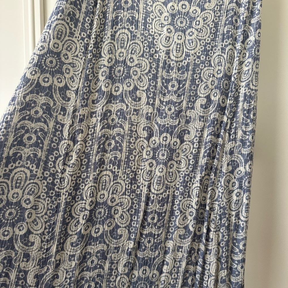 En Crème Light Blue & White Boho Maxi Dress With Front Slits, Size M - Picture 5 of 12
